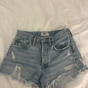 Agolde Blue Distressed Jean Shorts High-Waisted